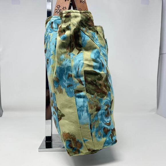 Y2K Handmade Reversible Tote Bag Brown Tweed Blue Flowers Buttons Leather Belt - Picture 14 of 14